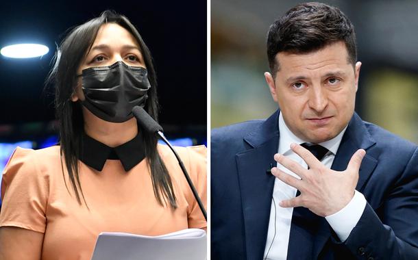 Senadora Eliziane Gama e o presidente da Ucrânia, Volodymyr Zelensky