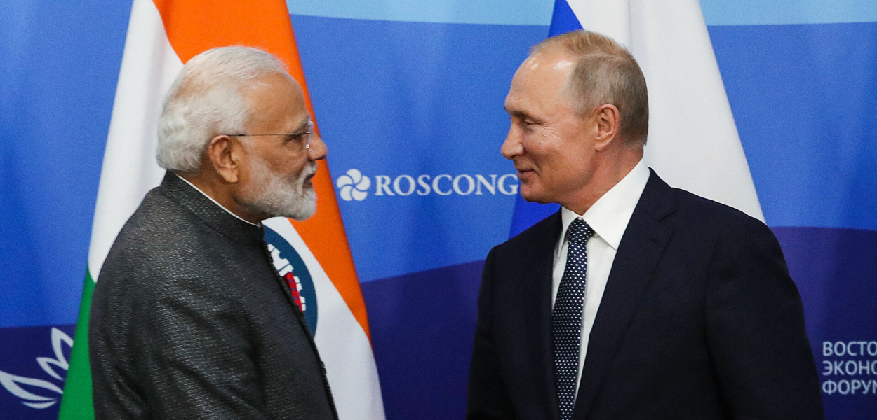 Modi, primeiro-ministro indiano, e Vladimir Putin, presidente russo
