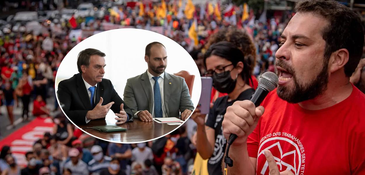 Jair com Eduardo Bolsonaro e Guilherme Boulos