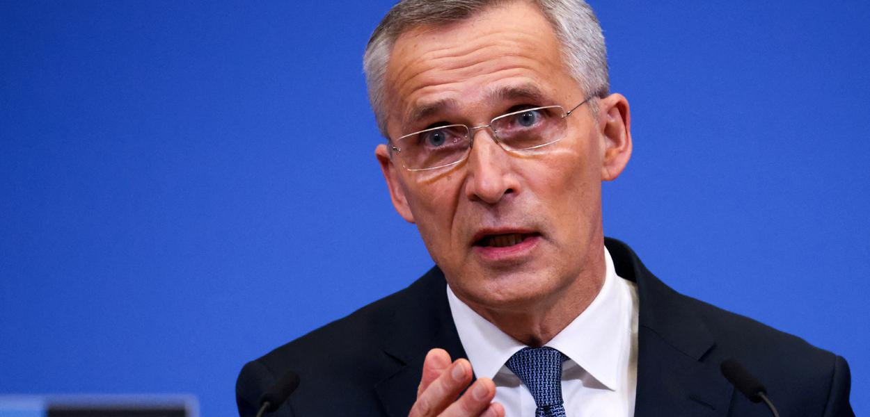 Secretário-geral da Otan, Jens Stoltenberg, durante entrevista coletiva em Bruxelas 25/02/2022