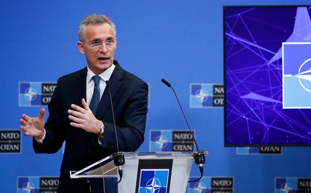 Secretário-geral da Otan, Jens Stoltenberg, em conferência em Bruxelas, Bélgica. 17/02/2022