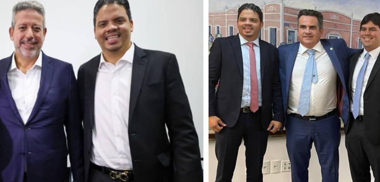 Prefeito de Pinheiro, Luciano Genésio, ao lado de Arthur Lira (foto à esq.) e junto com Ciro Nogueira (foto à dir.)