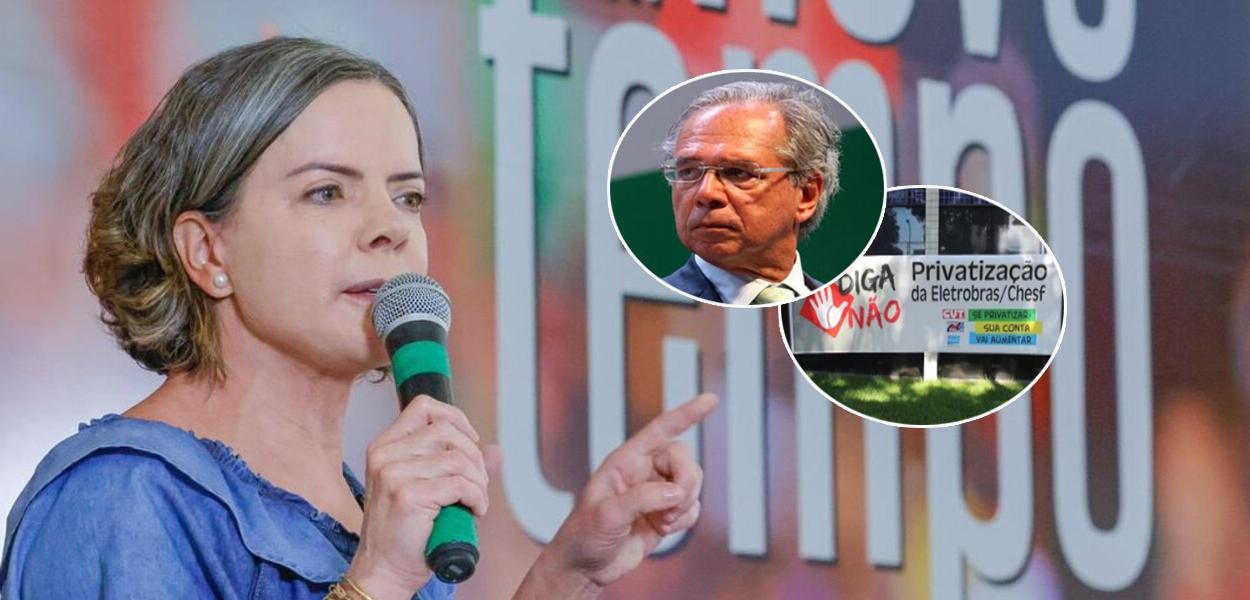 Presidente nacional do PT, Gleisi Hoffmann, e o ministro Paulo Guedes mais um ato contra a privatização da Eletrobrás