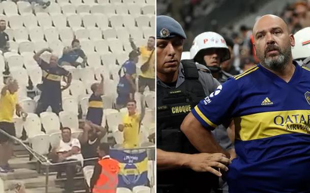 Torcedor do Boca Juniors é detido pela Polícia Militar após imitar um macaco no jogo contra o Corinthians