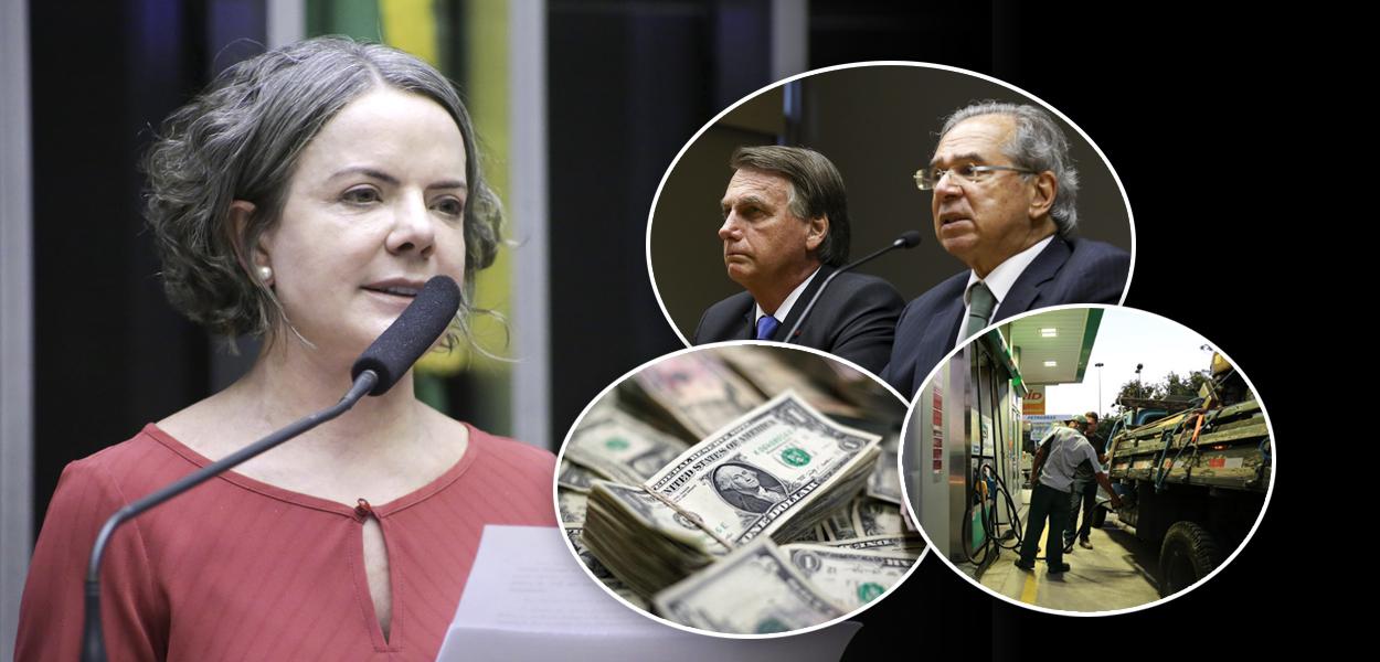 Gleisi Hoffmann, Paulo Guedes com Bolsonaro