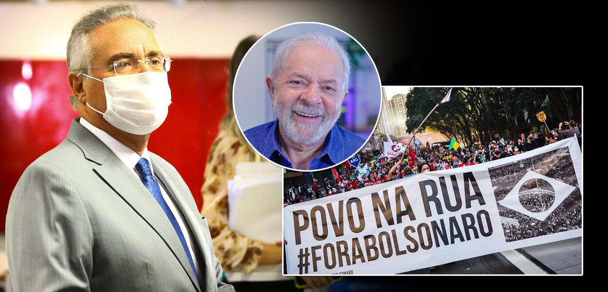 Renan Calheiros, o ex-presidente Luiz Inácio Lula da Silva e um ato contra Jair Bolsonaro