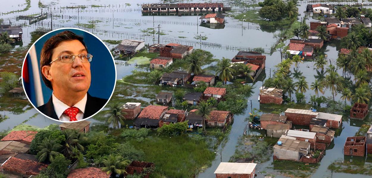 Bruno Rodriguez Parrilla e área afetada pela chuva em Pernambuco