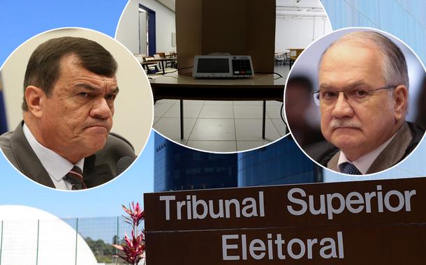 Paulo Sergio Nogueira e o presidente do TSE Edson Fachin mais TSE e urnas eletrônicas ao fundo