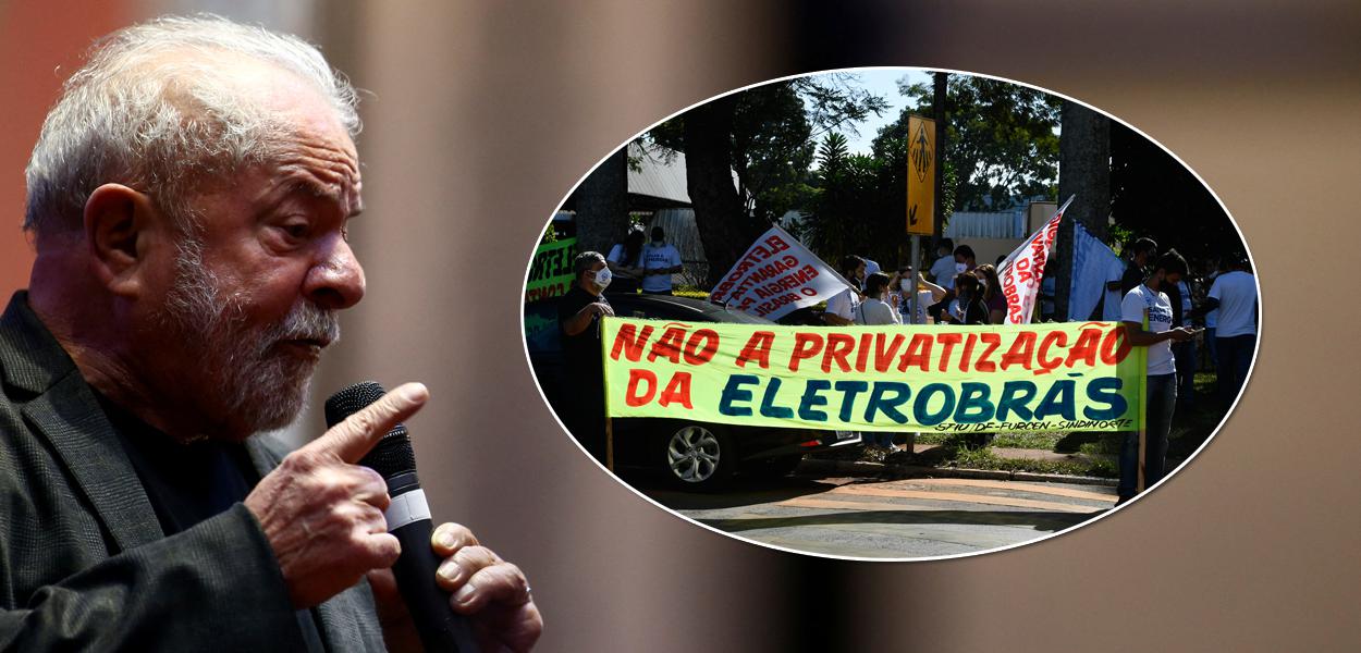 Ex-presidente Luiz Inácio Lula da Silva e um ato contra a privatização da Eletrobrás