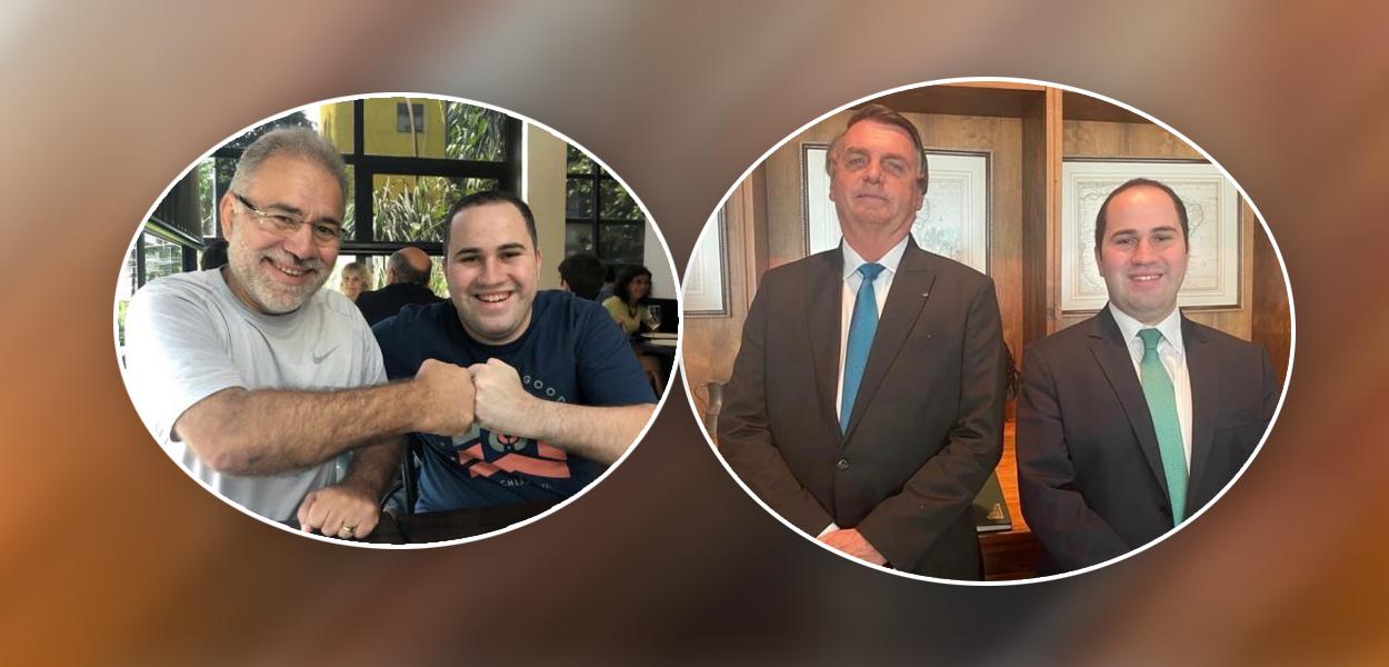 Queiroguinha com seu pai Marcelo e com Bolsonaro