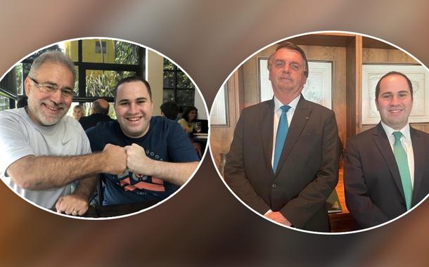 Queiroguinha com seu pai Marcelo e com Bolsonaro