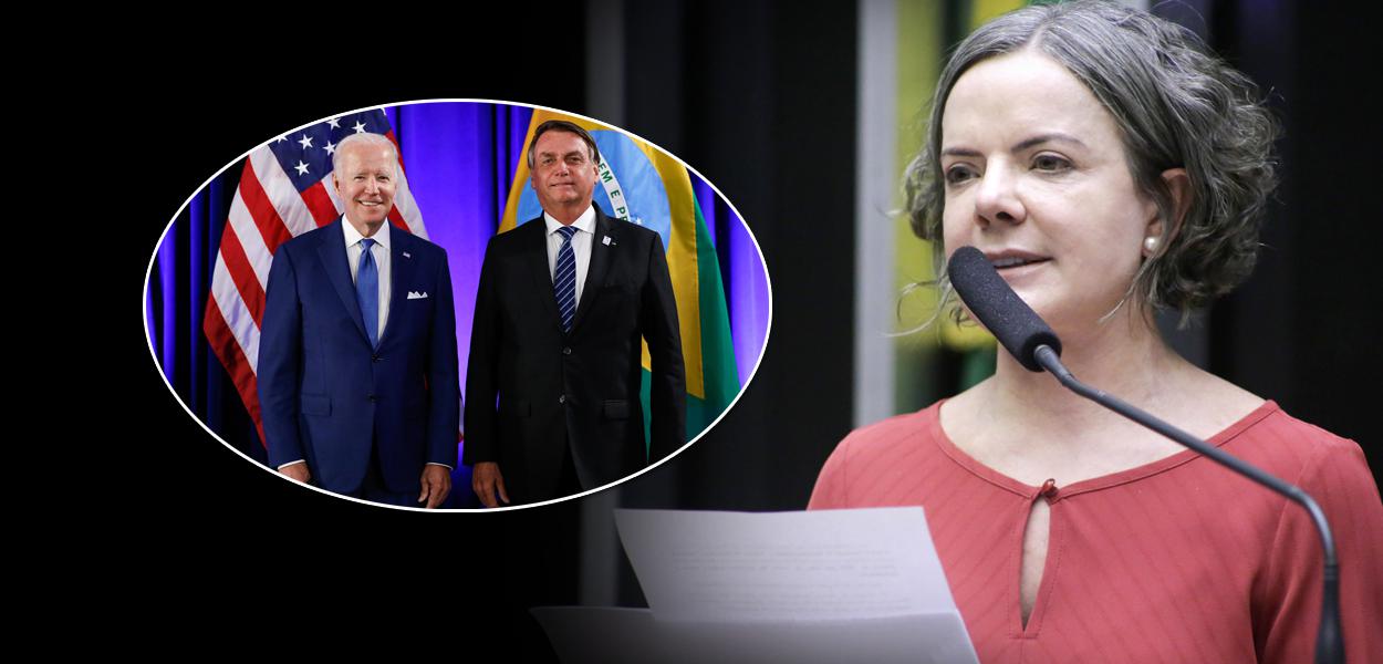 Gleisi Hoffman, Jair Bolsonaro e Joe Biden