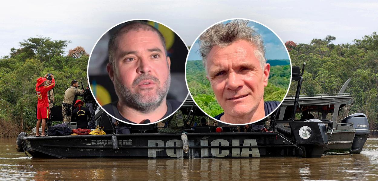 Policiais e membros da equipe de resgate durante operações de busca pelo jornalista britânico Dom Phillips e pelo indigenista Bruno Pereira em Atalaia do Norte, no Amazonas