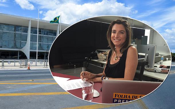 Jornalista Patrícia Campos Mello e o Palácio do Planalto ao fundo