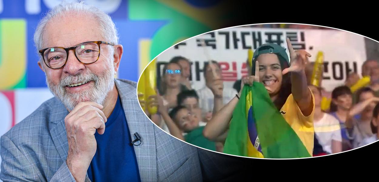 Ex-presidente Luiz Inácio Lula da Silva e uma torcedora na Liga das Nações de Vôlei