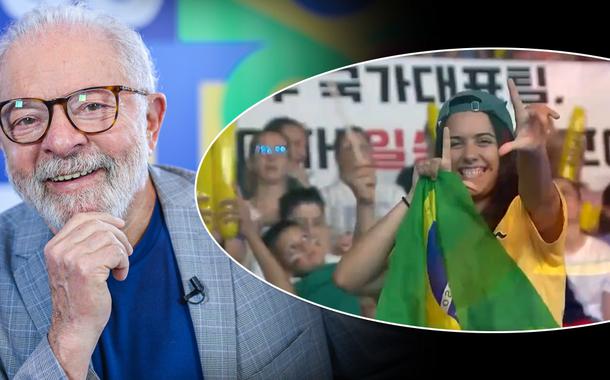 Ex-presidente Luiz Inácio Lula da Silva e uma torcedora na Liga das Nações de Vôlei