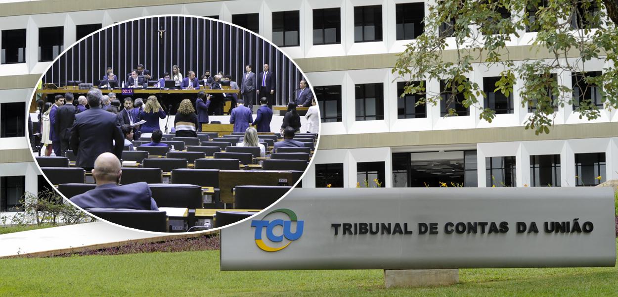 Plenário da Câmara dos Deputados e fachada do TCU