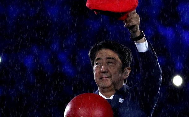 Shinzo Abe durante cerimônia de encerramento da Olimpíada de 2016 no Rio de Janeiro