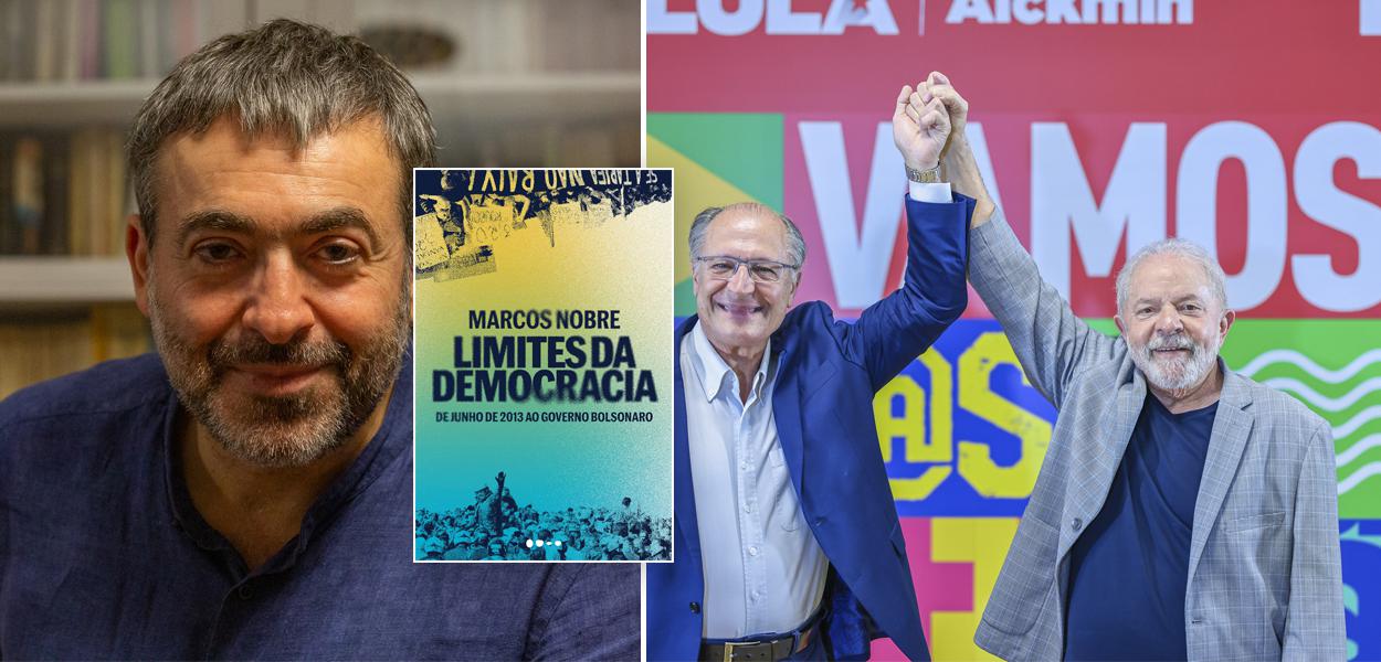 Marcos Nobre, capa do livro e Alckmin com Lula