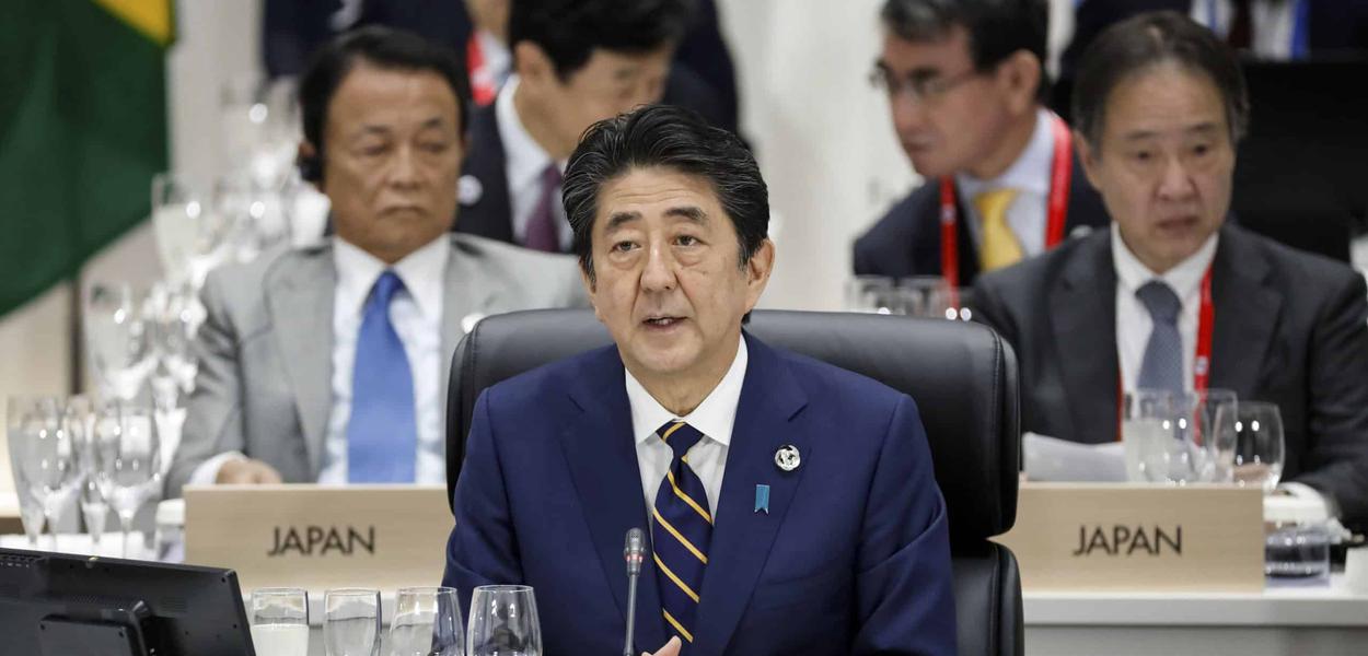 Primeiro-ministro do Japão, Shinzo Abe, durante a Primeira Sessão Plenária da Cúpula de Líderes do G20. 28/06/2019