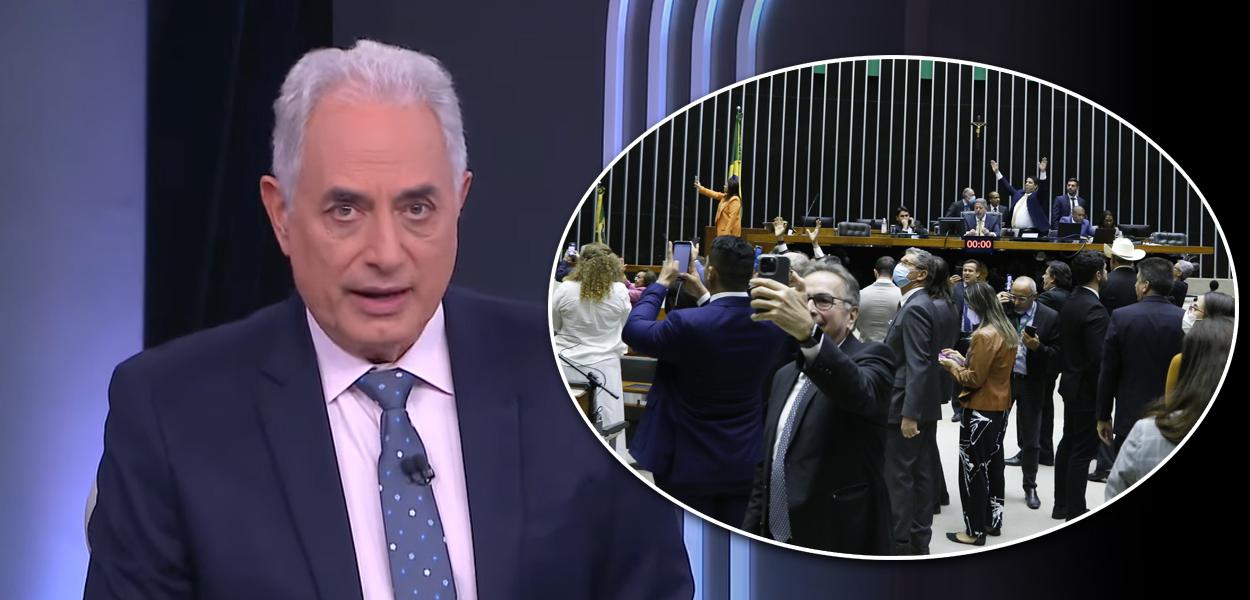 William Waack e plenário da Câmara do Deputados