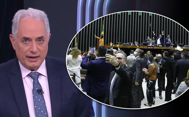 William Waack e plenário da Câmara do Deputados