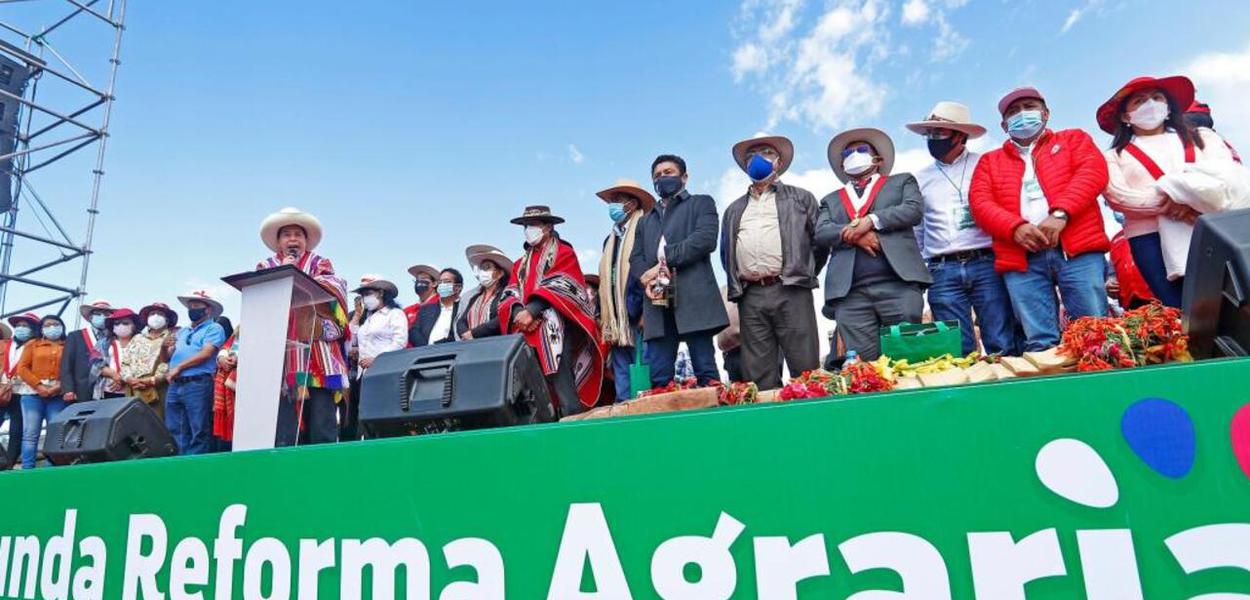 Pedro Castillo no lançamento da campanha pela reforma agrária em 2021