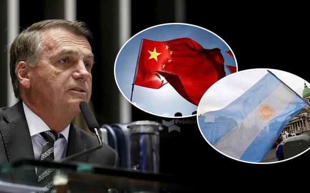 Jair Bolsonaro e bandeiras da China e Argentina