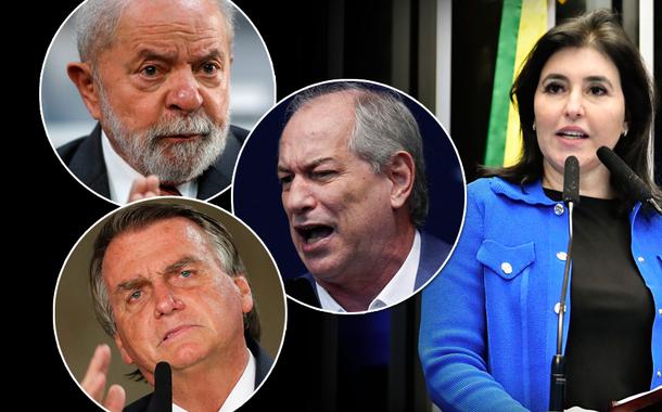 Ex-presidente Luiz Inácio Lula da Silva, Jair Bolsonaro, Ciro Gomes e Simone Tebet