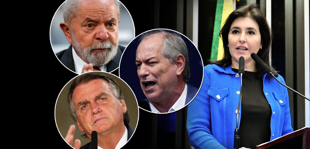 Ex-presidente Luiz Inácio Lula da Silva, Jair Bolsonaro, Ciro Gomes e Simone Tebet