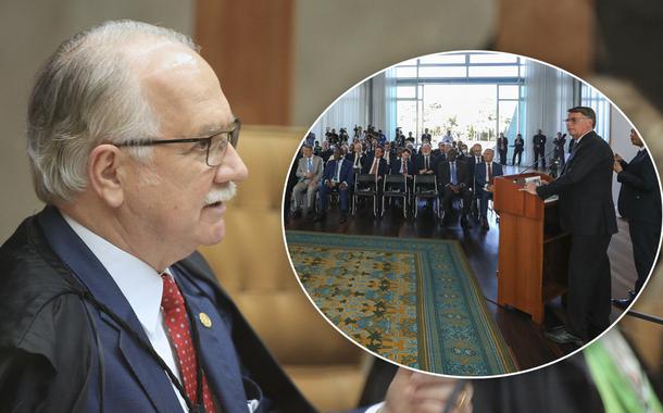 Edson Fachin e Bolsonaro com embaixadores