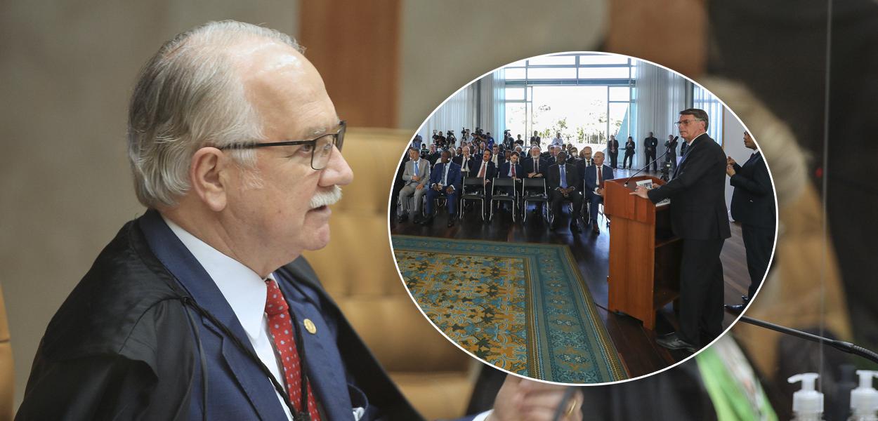 Edson Fachin e Bolsonaro com embaixadores