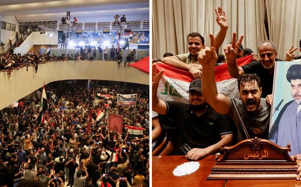 Manifestantes dentro do Parlamento do Iraque, em 27 de julho de 2022