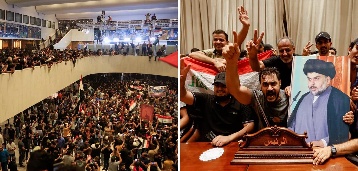 Manifestantes dentro do Parlamento do Iraque, em 27 de julho de 2022
