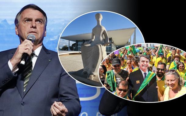 Jair Bolsonaro, fachada do STF e manifestação a favor de Bolsonaro