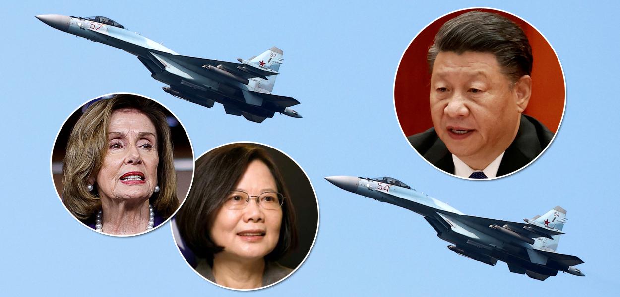 Presidente da Câmara dos EUA, Nancy Pelosi, e os presidentes Tsai Ing-Wen (Taiwan) e  Xi Jinping (China)
