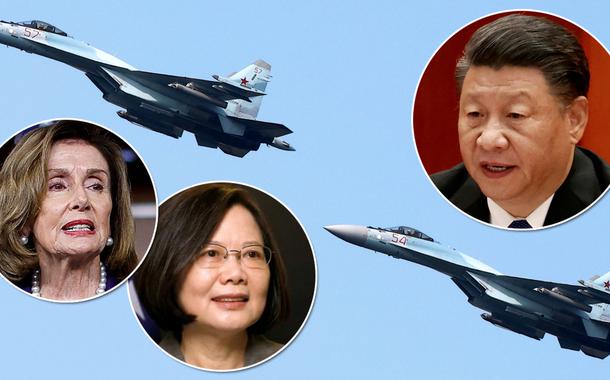 Presidente da Câmara dos EUA, Nancy Pelosi, e os presidentes Tsai Ing-Wen (Taiwan) e  Xi Jinping (China)