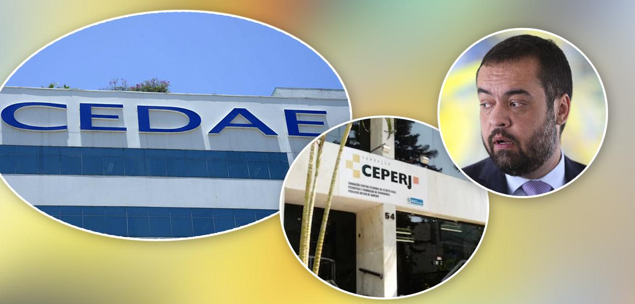 Fachadas da CEDAE e CEPERJ, e Cláudio Castro (Foto: Tomaz Silva/Agência Brasil | Divulgação | Antonio Cruz/Agência Brasil) Fachadas da CEDAE e CEPERJ, e Cláudio Castro