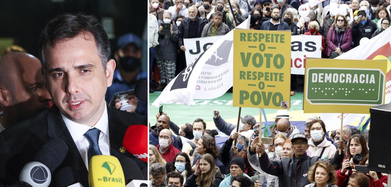 Rodrigo Pacheco e ato popular no Largo São Francisco