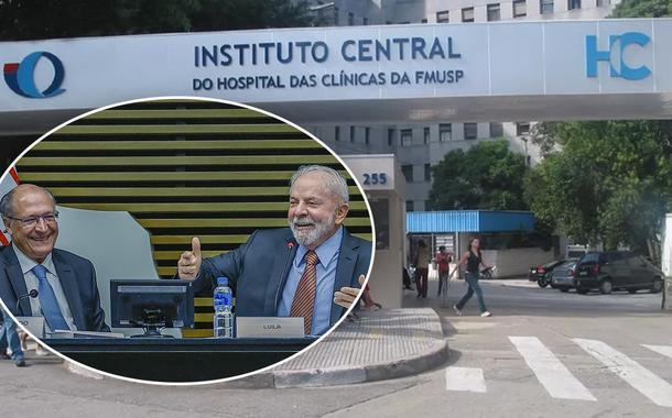 Alckmin com Lula e fachada do Hospital das Clínicas