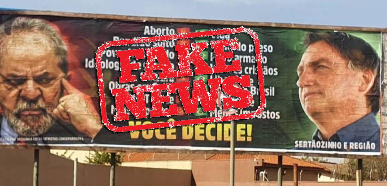 Outdoor em Ribeirão Preto (SP), antagonizando Lula e Jair Bolsonaro