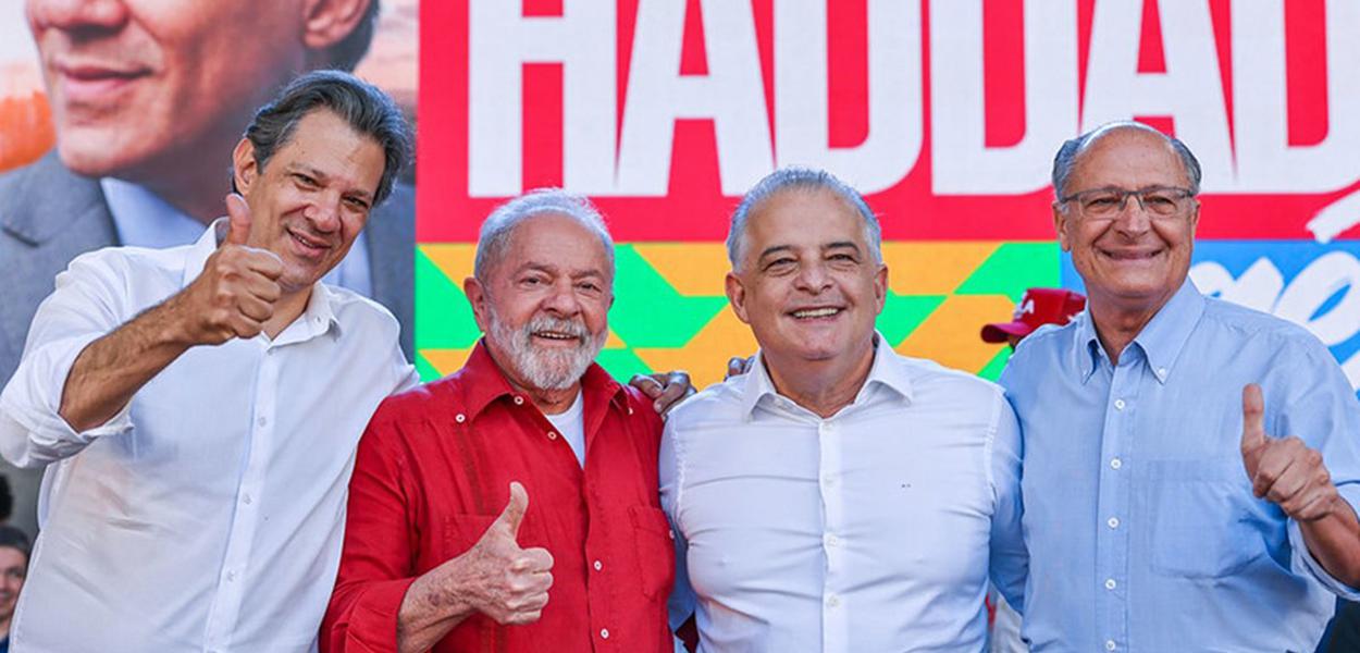 Fernando Haddad, ex-presidente Luiz Inácio Lula da Silva, Marcio França e Geraldo Alckmin