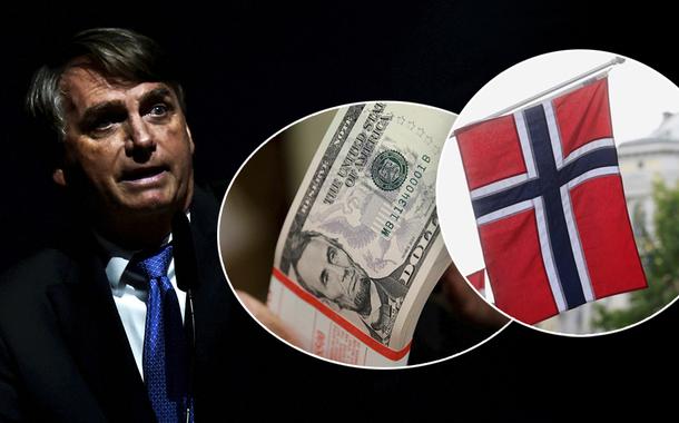 Bolsonaro, notas de dólares e bandeira da Noruega