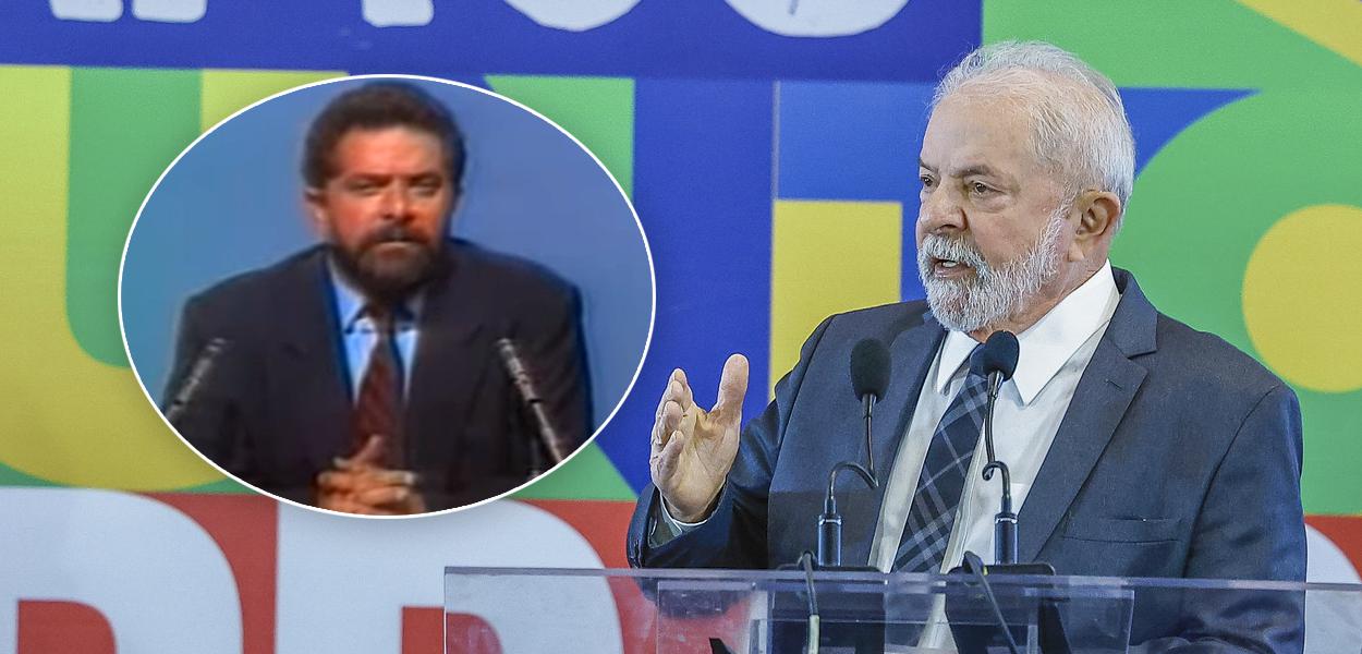 Lula em debate na Globo em 1989 e Lula em entrevista coletiva em agosto de 2022