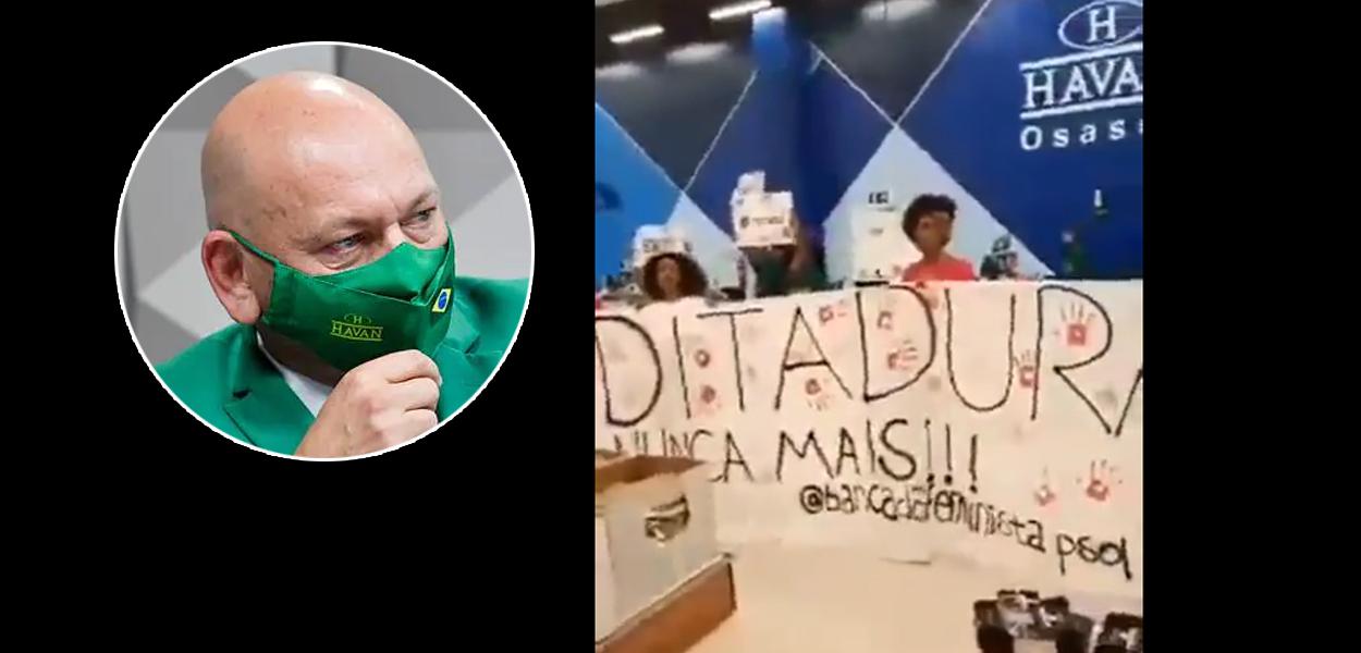 Luciano Hang e um protesto em uma loja da Havan