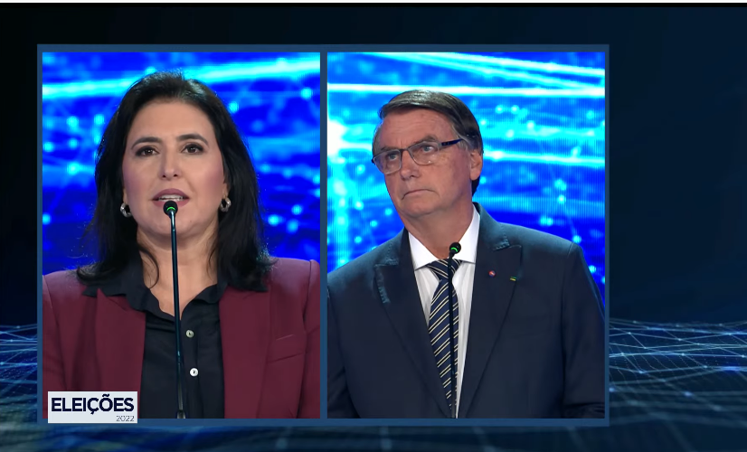 Simone Tebet e Jair Bolsonaro em debate na Band