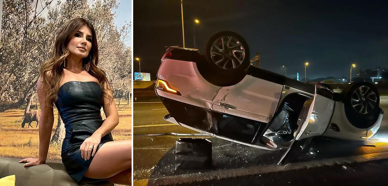 Paula Fernandes e seu carro capotado