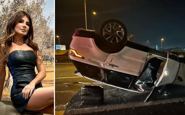 Paula Fernandes e seu carro capotado