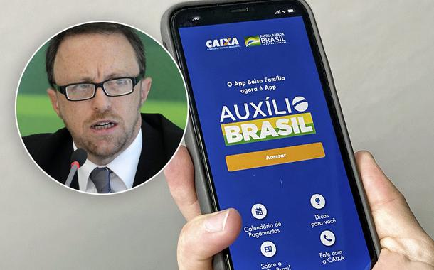 Thomas Traumann e imagem do aplicativo do Auxílio Brasil