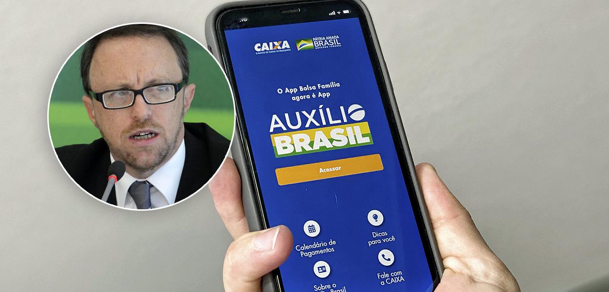 Thomas Traumann e imagem do aplicativo do Auxílio Brasil